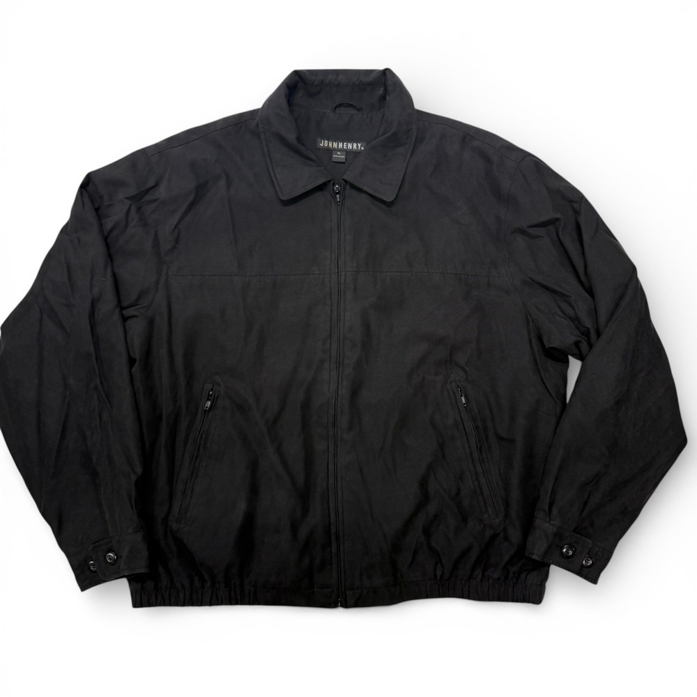 John Henry Mens XL Harrington Jacket Black Full Zip Lightweight Microfiber Coat